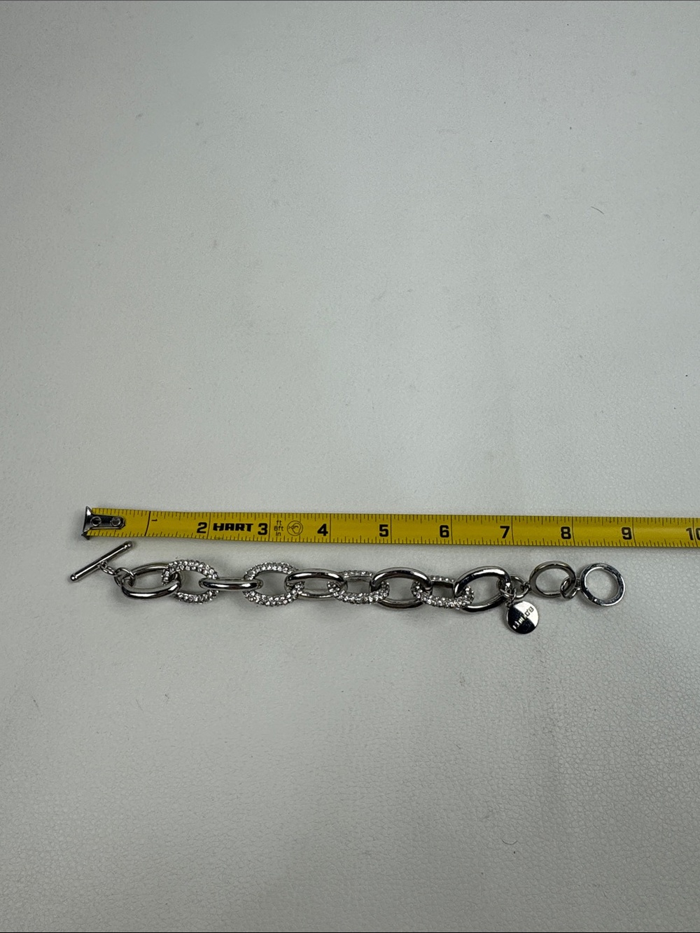 Chico's Silver-Tone Crystal Link toggle Bracelet Rhinestone sparkle 8.5” - Picture 7 of 10